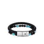 Bracelet Ibiza Focus Armband von HERB World – schwarzes Flechtleder mit Onyx- und Türkis-Perlen, Gesamtansicht