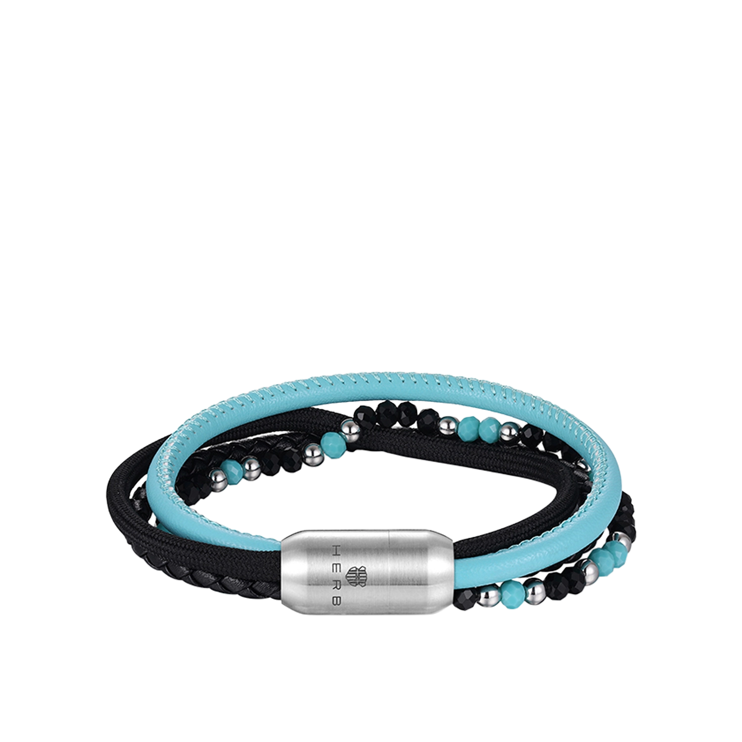 Bracelet Ibiza Vision Armband von HERB World – dreisträngig in Schwarz und Türkis mit Glasperlen, Gesamtansicht