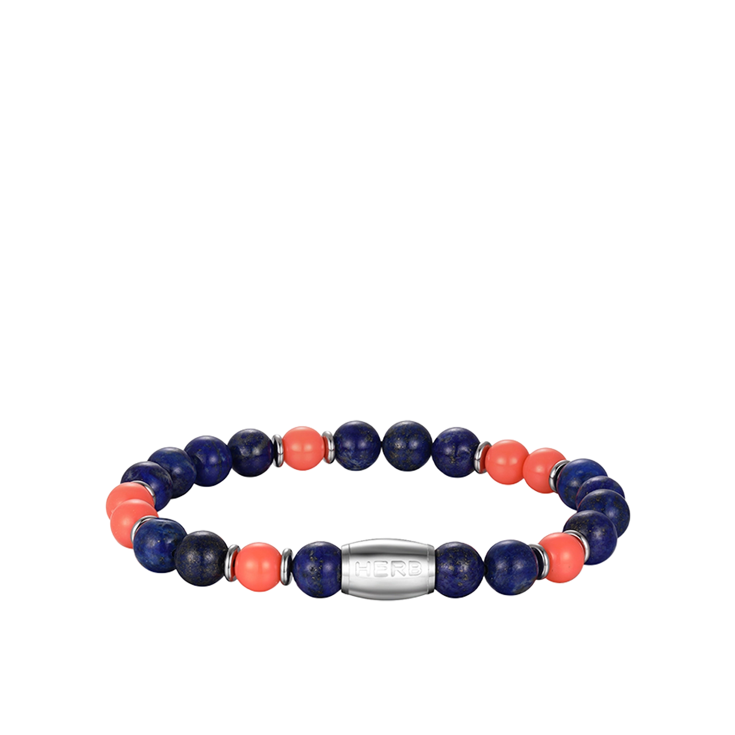 Bracelet St. Tropez Patience Perlenarmband von HERB World – Lapis-Perlen mit orangen Akzenten, Gesamtansicht