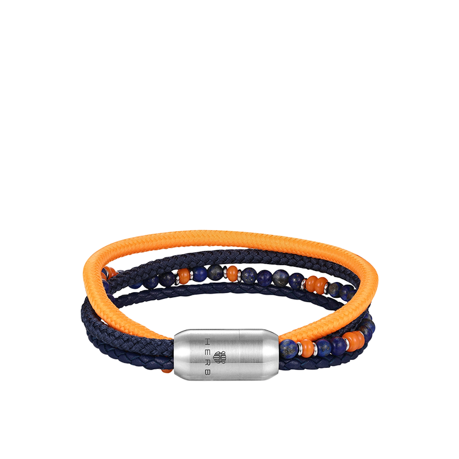 Bracelet St. Tropez Spirit Armband von HERB World – dreisträngig in Orange und Dunkelblau mit Lapis-Perlen, Gesamtansicht