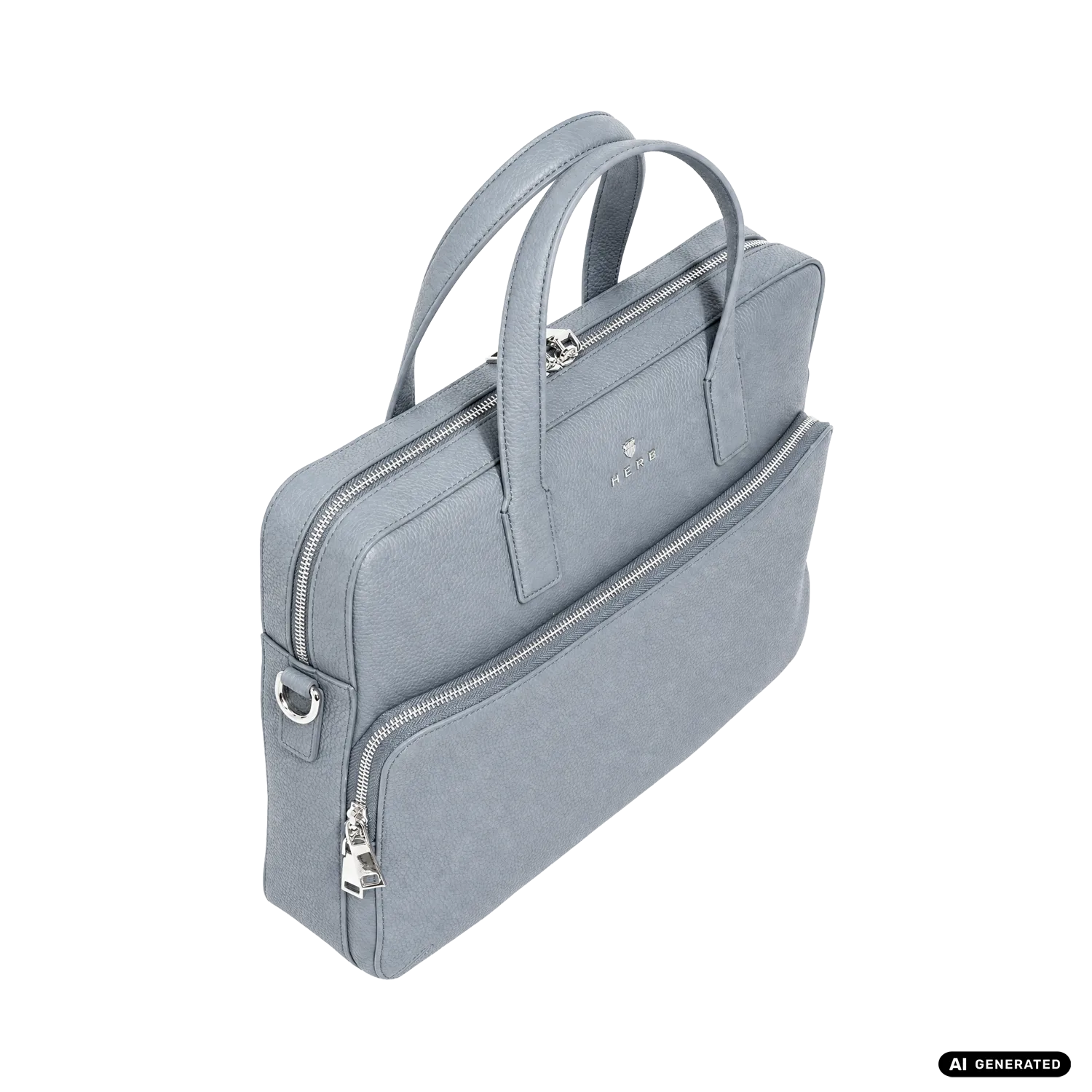 Andreas Herb Business Bag Dusty Blue aus graublauem Leder, Detailansicht