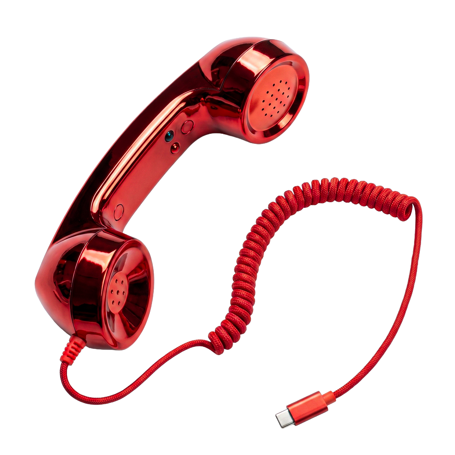 HERB Phone Executive Edition Telefonhörer von HERB World – Hochglanz-Rot mit geprägtem Wappen, Seitenansicht